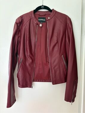 Express Women's Wine Faux Leather Moto Jacket